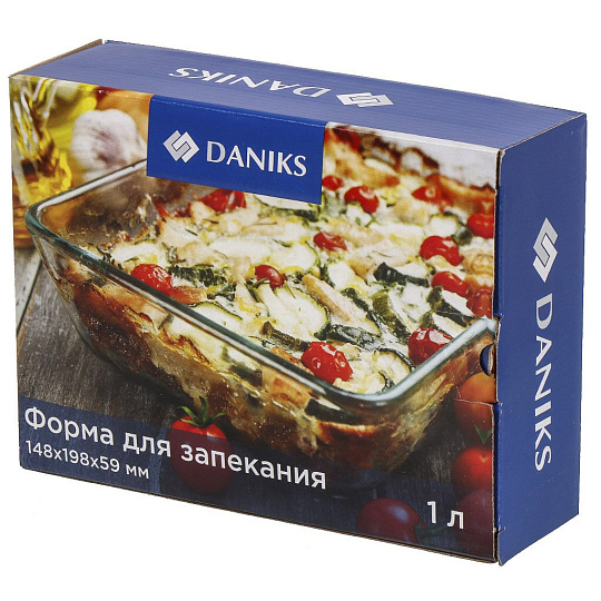 Форма для запекания стекло, 14.8х19.8х5.9 см, 1 л, прямоугольная, Daniks, 46104