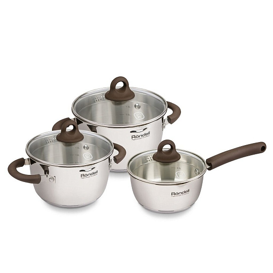 Набор посуды из нержавеющей стали Rondell Aristokrat RDS-919 (кастрюля 3.2+5.7 л ковшик 1.3 л), 3 предмета