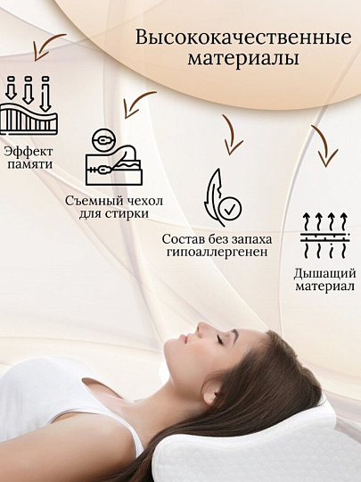 Подушка ортопедическая, 35 х 55, пенополиуретан, чехол хлопок, кант, с эффектом памяти, средняя, ИвШвейСтандарт, ПМФ-535п