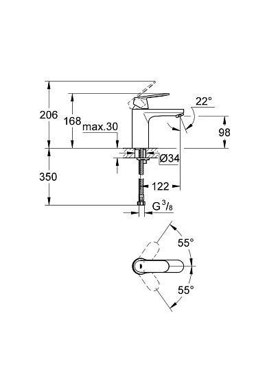 Смеситель для раковины, Grohe, Eurosmart, короткий излив, с картриджем, хром, 23327000