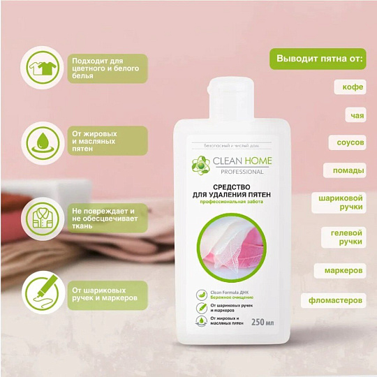 Пятновыводитель Clean Home, Быстрое решение, 250 мл