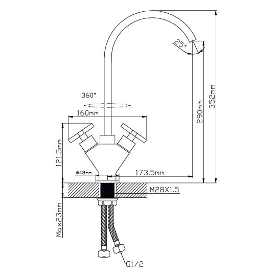 Смеситель для кухни, Potato, с кран-буксой, P4473