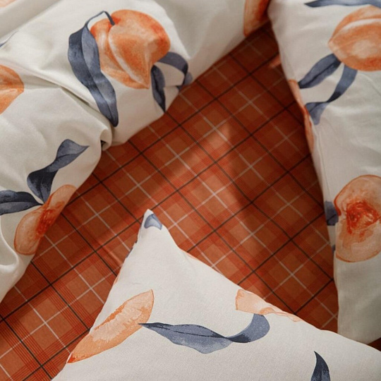 Постельное белье евро, простыня 200х220 см, 2 наволочки 50х70 см, пододеяльник 200х220 см, Ночь нежна, бязь, Сочный персик