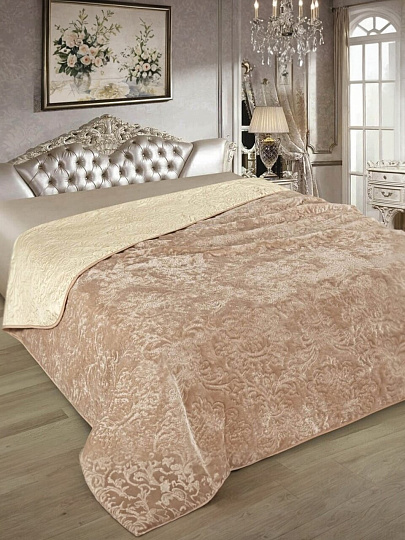 Покрывало евро, 250х225 см, микрофибра, мех, двухстороннее, Marianna, Элит, светло-коричневое, 03