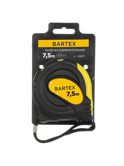 Рулетка 7.5 м, обрезиненный пластик, 25 мм, с фиксатором, Bartex, JB-47/05
