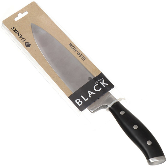 Нож кухонный Daniks, Black, шеф-нож, нержавеющая сталь, 20 см, рукоятка пластик, 161520-1