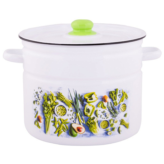 Кастрюля эмалированная сталь, 9 л, крышка сталь, цилиндрическая, Appetite, Свежая зелень, 1с200с, индукция