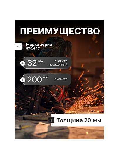 Круг шлифовально-точильный LugaAbrasiv, 63C/64C, диаметр 200х20 мм, посадочный диаметр 32 мм, зернистость 60, зеленый, K,L 35 м/с V