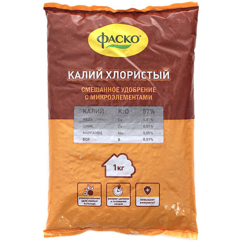Удобрение Калий хлористый, с микроэлементами, минеральный, гранулы, 1 кг, Фаско