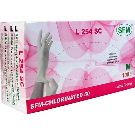 Перчатки латексные смотровые SFM L254SC Германия, 50 пар (100 штук), размер L (большой), бежевые