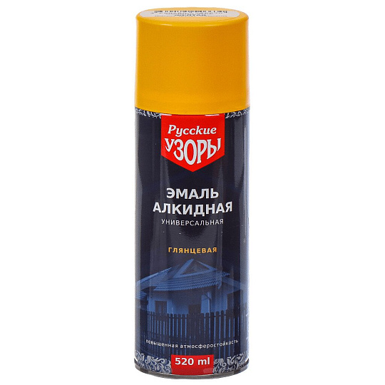 Эмаль аэрозольная, Русские узоры, универсальная, алкидная, глянцевая, желтая, 520 мл