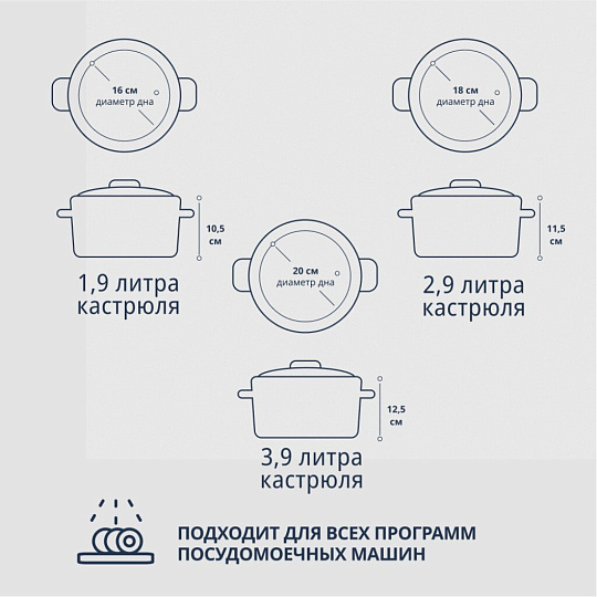 Набор посуды нержавеющая сталь, 6 предметов, кастрюли 1.9, 2.9, 3.9, DNN3, SD-A17-6