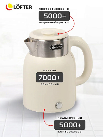 Чайник электрический Lofter, CX-K224-18W, белый, 1.6 л, 1500 Вт, скрытый нагревательный элемент, пластик