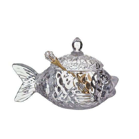 Икорница стекло, Muza, Муза, 15х7х10, с ложкой, 355-231