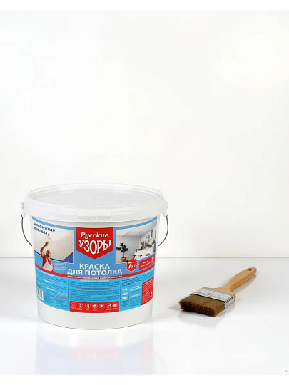Краска водно-дисперсионная, Русские узоры, акриловая, для потолков, матовая, белоснежная, 7 кг