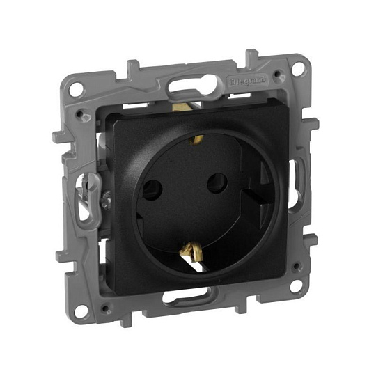 Механизм розетки 1-м СП Etika 16А IP20 250В 2P+E с заземл. немецк. винт. клеммы антрацит Leg 672621