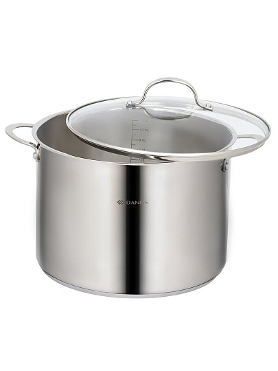 Кастрюля нержавеющая сталь, 12 л, крышка стекло, Daniks, Профессионал, GS-01338-28HCA -12L, индукция