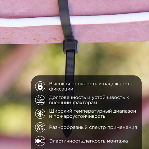 Хомут стяж кабельн, 7.6х300 мм, нейлон, 100 шт, чер, Rexant, 07-0303