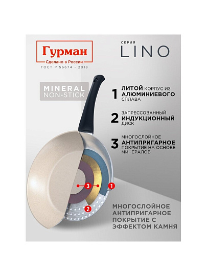 Сковорода литой алюминий, 28 см, антипригарное покрытие, Гурман, Lino, индукция, ГМ2801ЛИ