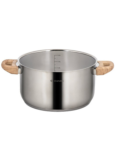 Кастрюля нержавеющая сталь, 6 л, крышка стекло, Daniks, Осло, GS-01147-24CA, индукция