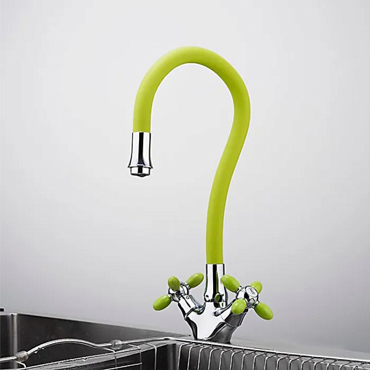 Смеситель для кухни, Frud, гибкий излив, с кран-буксой, зеленый, R44127-6