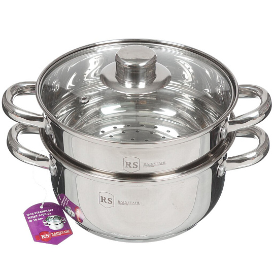 Пароварка нержавеющая сталь, 4.5 л, 3 секции, Rainstahl, Berlinger, крышка стекло, 5100-01RS\ST