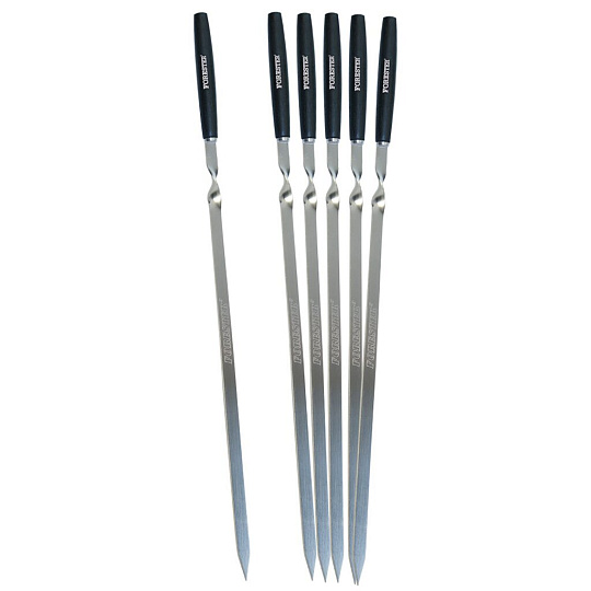 Шампур лезвие плоское, 6 шт, 600х12х1.8 мм, сталь, рукоятка дерево, Forester, в блистере, RZ-60WB