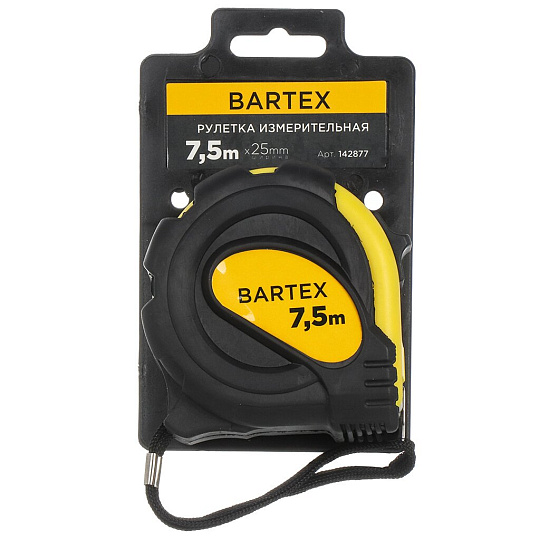 Рулетка 7.5 м, обрезиненный пластик, 25 мм, с фиксатором, Bartex, JB-47/05