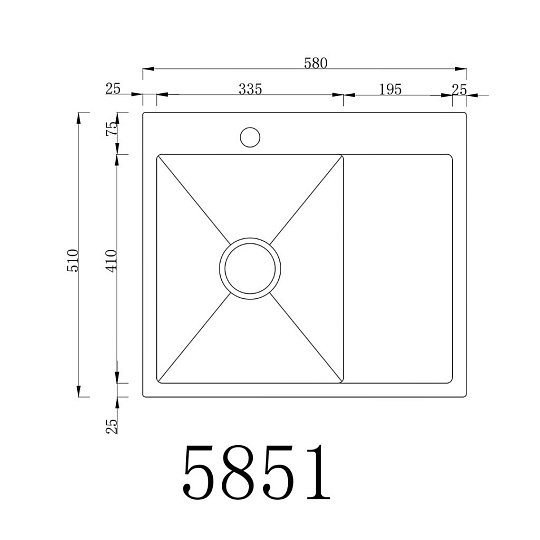 Мойка кухонная врезная, РМС, MRK-5851BL-L, нержавеющая сталь, 580х510 мм