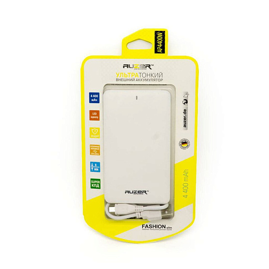 Аккумулятор внешний Auzer, 1 А, 4400 мА·ч, белый, AP 4400 W
