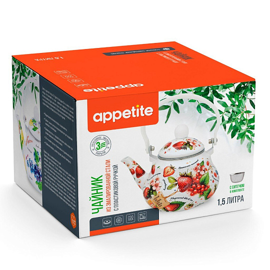 Чайник сталь, эмалированное покрытие, 1.5 л, Appetite, Ягодный микс, индукция, FT11-BM
