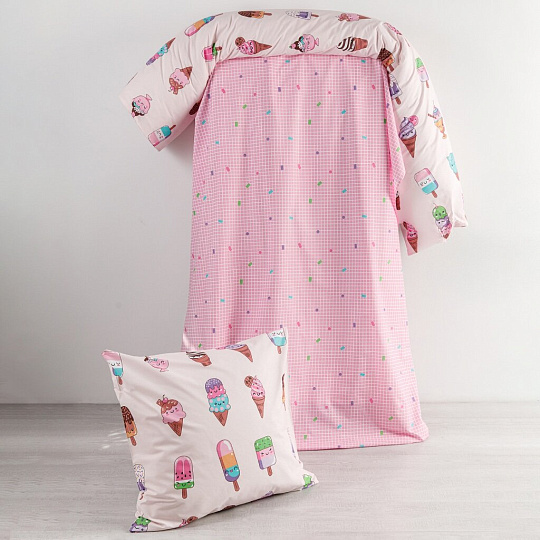 Постельное белье детское 1.5-спальное, простыня 150х215 см, 1 наволочка 50х70 см, пододеяльник 145х215 см, WMW, перкаль, Пломбир 70710-1+70711-1