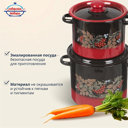 Набор посуды эмалированная сталь, 4 предмета, кастрюли 3.5,5.5 л, Сибирские товары, Рябинка 20, N20L05