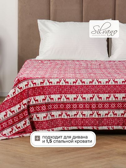 Плед евро, 150х200 см, велсофт, 100% полиэстер, Silvano, Олени, красный, A120033