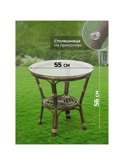 Мебель садовая Green Days, Мальдивы, стол, 55х55х56 см, 2 кресла, 1 диван, подушка бежевая, 100 кг, 114х66х70 см, AI-1808002