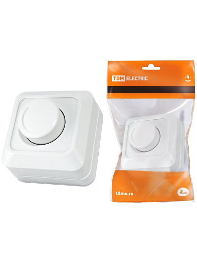 Диммер поворотный открытой установки, без заземления, IP20, белый, RL, 600 Вт, СП, TDM Electric, Ладога, SQ1801-0109