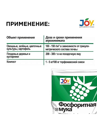 Удобрение Фосфоритная мука, для всех видов почв, универсальное, 2 кг, Joy Garden