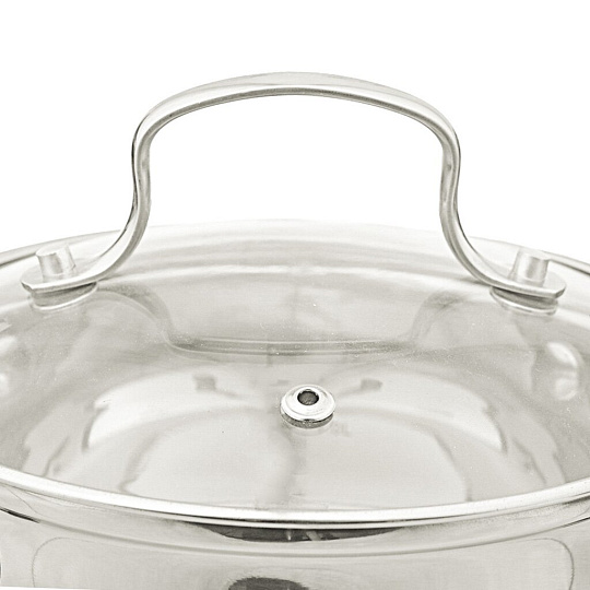 Кастрюля из нержавеющей стали с мерной шкалой Wellberg 02174WB со стеклянной крышкой и металлическими ручками, 1.9 л