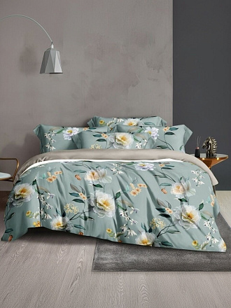 Постельное белье 2-спальное, простыня 230х240 см, 2 наволочки 70х70 см, 2 наволочки 50х70 см, пододеяльник 180х210 см, Cleo, тенсель, коллекция Soft Tencel, Цветы