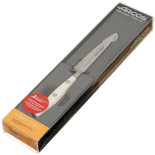 Нож кухонный Arcos, Riviera Blanca, для овощей, кованая сталь, 10 см, рукоятка пластик, 230224W