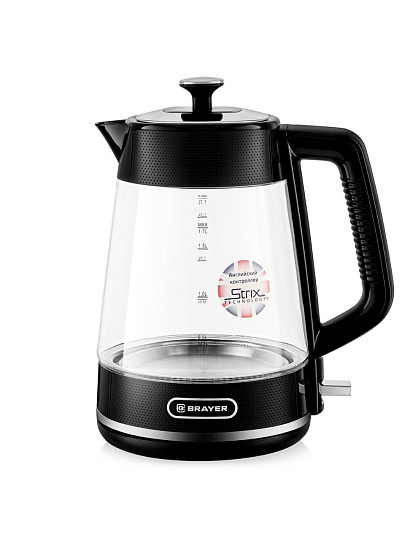 Чайник электрический Brayer, BR1071 Strix, 1.7 л, 2200 Вт, скрытый нагревательный элемент, стекло