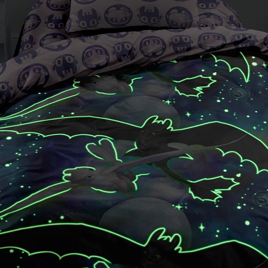 Постельное белье детское 1.5-спальное, простыня 150х214 см, 1 наволочка 70х70 см, пододеяльник 143х215 см, Непоседа, поплин, Как приручить дракона Neon Фурии 562861