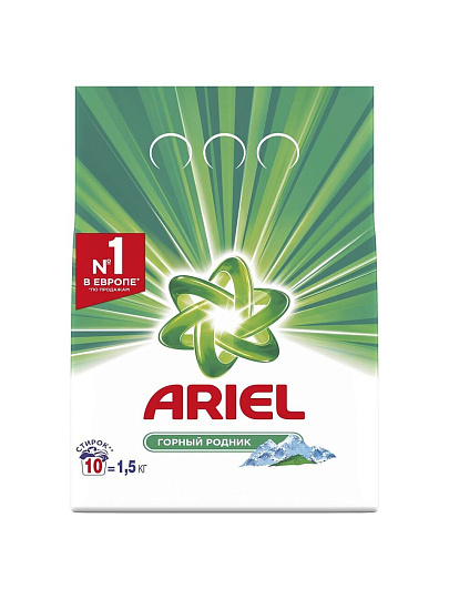 Стиральный порошок Ariel, 1.5 кг, автомат, для белого белья, Горный родник