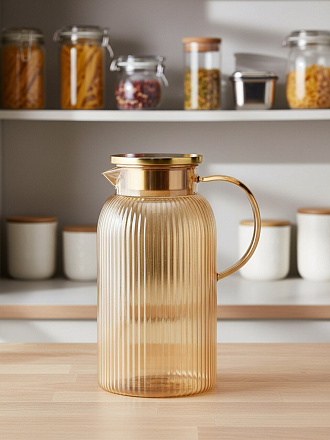 Кувшин боросиликатное стекло, 1.9 л, с крышкой, Грани, Y4-11034, медовый, крышка-фильтр