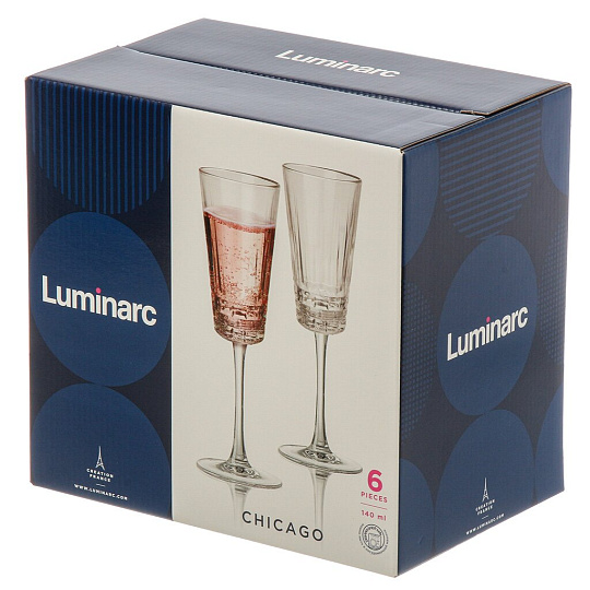 Бокал для шампанского, 140 мл, стекло, 6 шт, Luminarc, Чикаго, O0564