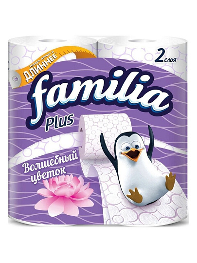 Туалетная бумага Familia, Plus Волшебный цветок, 2 слоя, 4 шт, 18.8 м, с втулкой