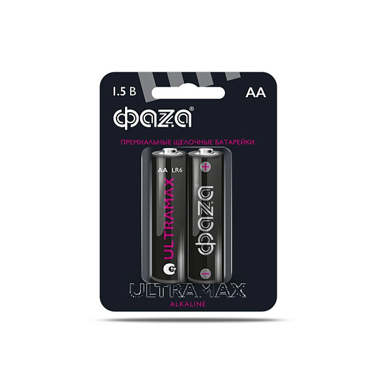 Батарейка ФАZА, АА (LR6, 15A), Ultra Max, щелочная, 1.5 В, блистер, 2 шт, 5042995
