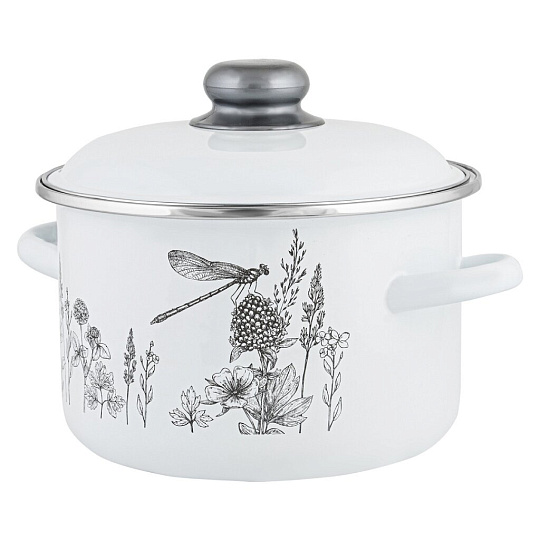 Кастрюля эмалированная сталь, 5.5 л, крышка сталь, цилиндрическая, Appetite, Flora-2, 1RD221M, индукция