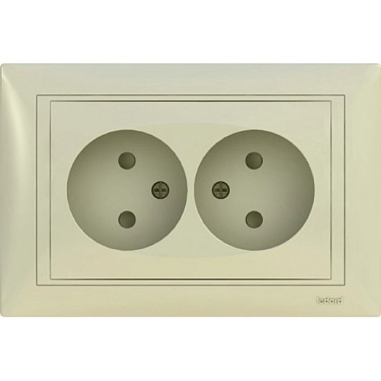 Розетка скрытой установки, 2 гнезда, с заземлением, 16 А, с защитными шторками, бежевая, Ledard, 6078679