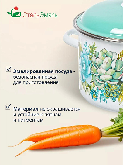 Кастрюля эмалированная сталь, 5.5 л, крышка сталь, цилиндрическая, СтальЭмаль, Монантес, 6RD221M